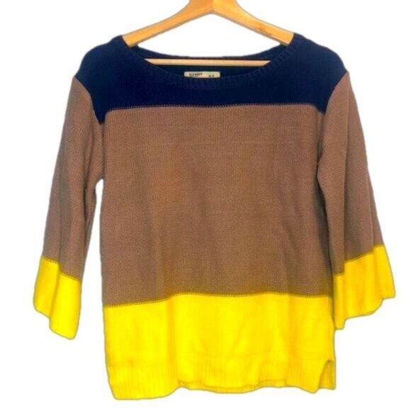 Vintage Old Navy Blue Yellow SP 3/4 length sleeve sweater Y2K Colorblock tan - Picture 2 of 2